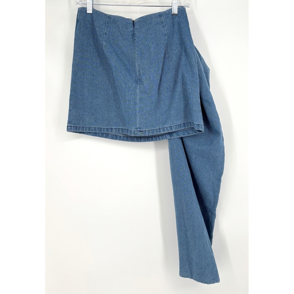 NWT Micas Mini Skirt Denim Cotton 3D Flower Draped Blue Zip Closure Size M - Picture 5 of 13